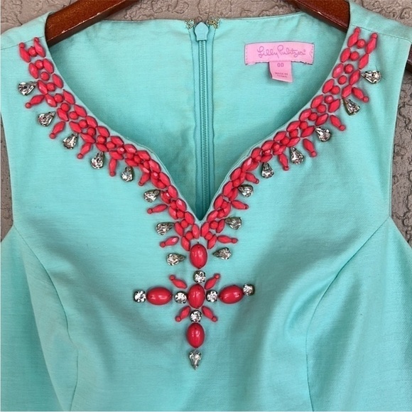 Lilly Pulitzer Jackie Shell Top Beaded Jeweled Sleeveless Aqua Blue 00 - Picture 3 of 14